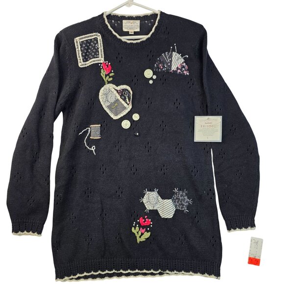 Susan Bristol 92 Hand-Embroidered Small Navy Sweater...